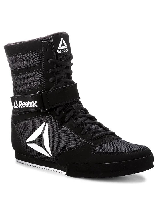 Black Reebok boxing boot, side view